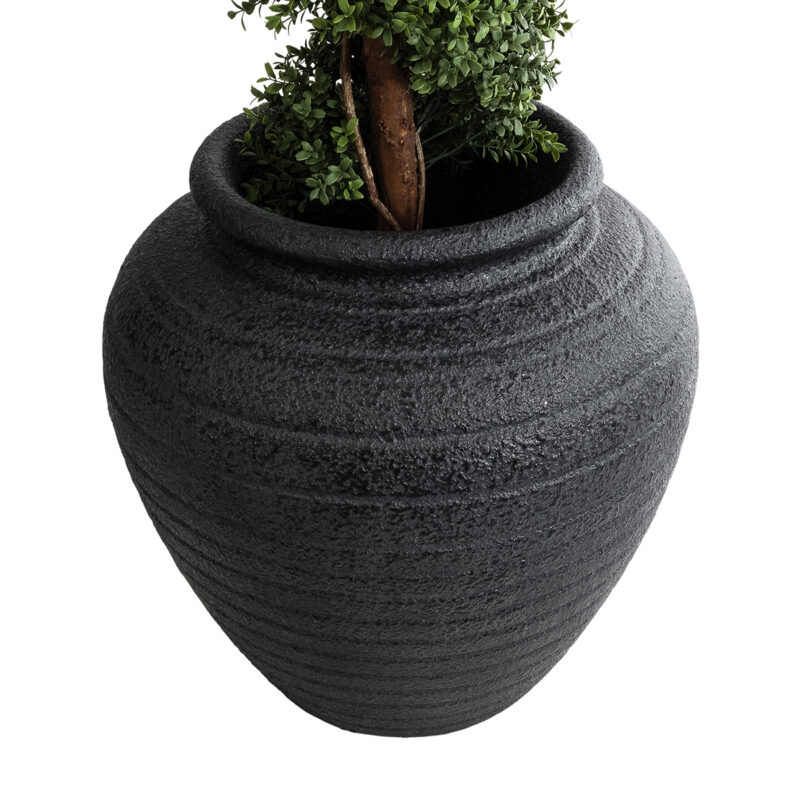 GloboStar® Artificial Garden OLYMPIA 20719 Επιδαπέδιο Πολυεστερικό Τσιμεντένιο Κασπώ Γλάστρα – Flower Pot Μαύρο Φ55 x Υ60cm