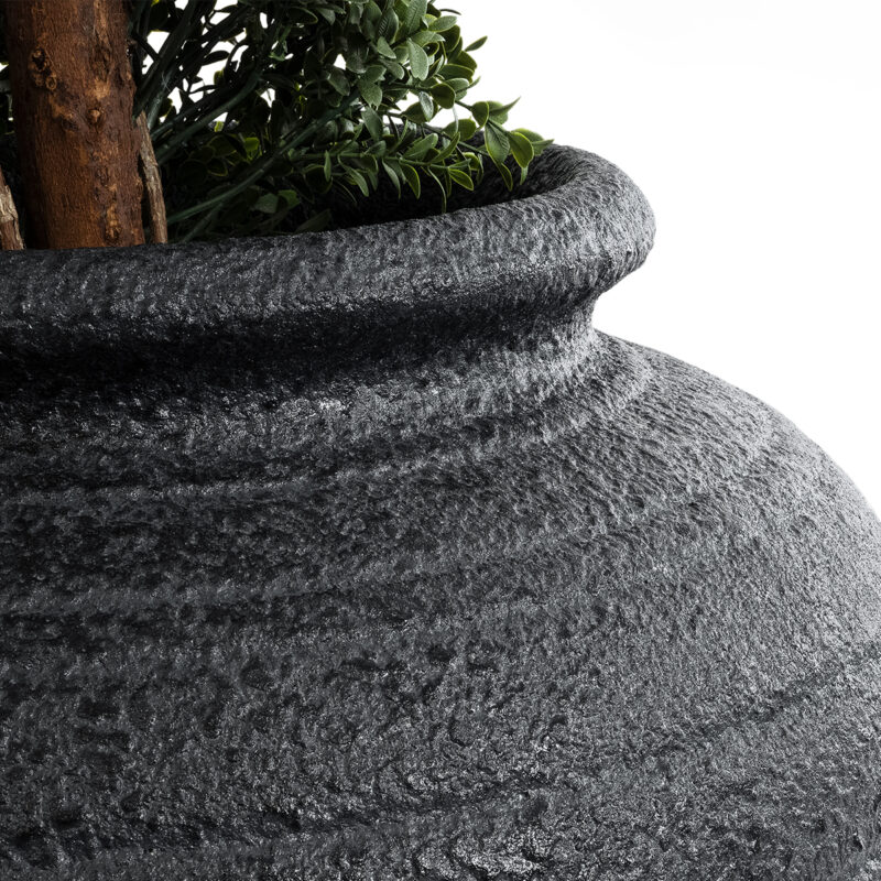 GloboStar® Artificial Garden OLYMPIA 20719 Επιδαπέδιο Πολυεστερικό Τσιμεντένιο Κασπώ Γλάστρα – Flower Pot Μαύρο Φ55 x Υ60cm