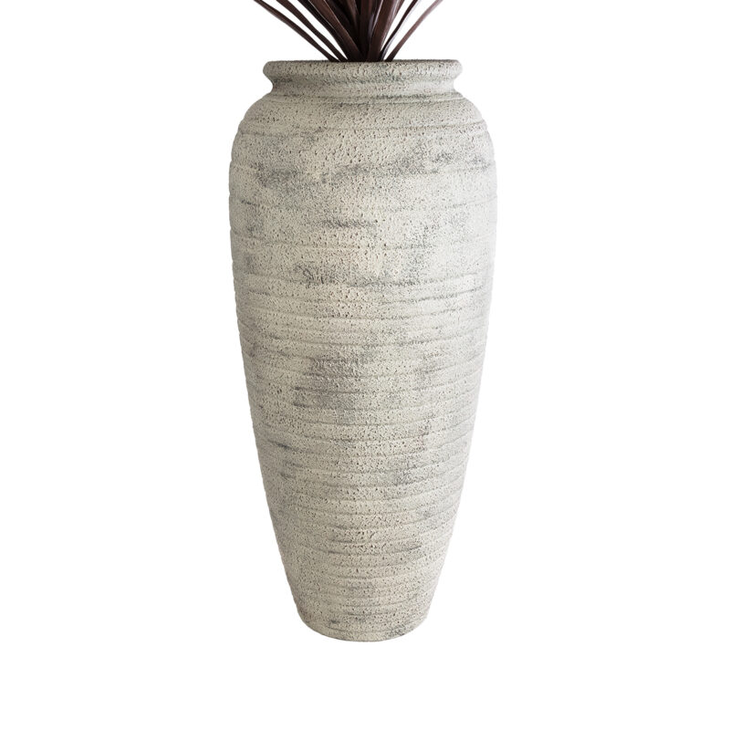 GloboStar® Artificial Garden IRISH 20720 Επιδαπέδιο Πολυεστερικό Τσιμεντένιο Κασπώ Γλάστρα – Flower Pot Μπεζ με Γκρι Φ55 x Υ120cm