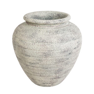 GloboStar® Artificial Garden IRISH 20722 Επιδαπέδιο Πολυεστερικό Τσιμεντένιο Κασπώ Γλάστρα – Flower Pot Λευκό με Μπεζ Φ55 x Υ60cm