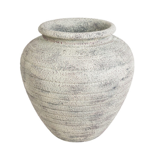 GloboStar® Artificial Garden IRISH 20722 Επιδαπέδιο Πολυεστερικό Τσιμεντένιο Κασπώ Γλάστρα – Flower Pot Λευκό με Μπεζ Φ55 x Υ60cm