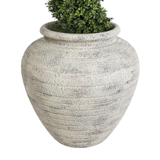 GloboStar® Artificial Garden IRISH 20722 Επιδαπέδιο Πολυεστερικό Τσιμεντένιο Κασπώ Γλάστρα – Flower Pot Λευκό με Μπεζ Φ55 x Υ60cm