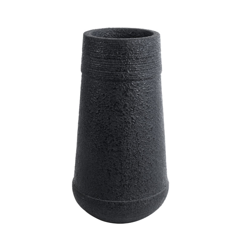 GloboStar® Artificial Garden JAKLIN 20723 Επιδαπέδιο Πολυεστερικό Τσιμεντένιο Κασπώ Γλάστρα – Flower Pot Μαύρο Φ34 x Υ62cm