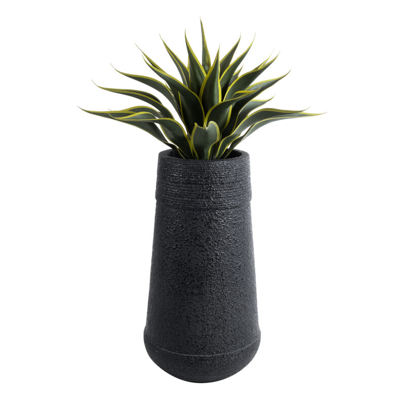 GloboStar® Artificial Garden JAKLIN 20723 Επιδαπέδιο Πολυεστερικό Τσιμεντένιο Κασπώ Γλάστρα – Flower Pot Μαύρο Φ34 x Υ62cm