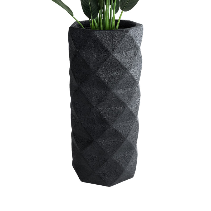 GloboStar® Artificial Garden GENOVA 20724 Επιδαπέδιο Πολυεστερικό Τσιμεντένιο Κασπώ Γλάστρα – Flower Pot Μαύρο Φ40 x Υ90cm