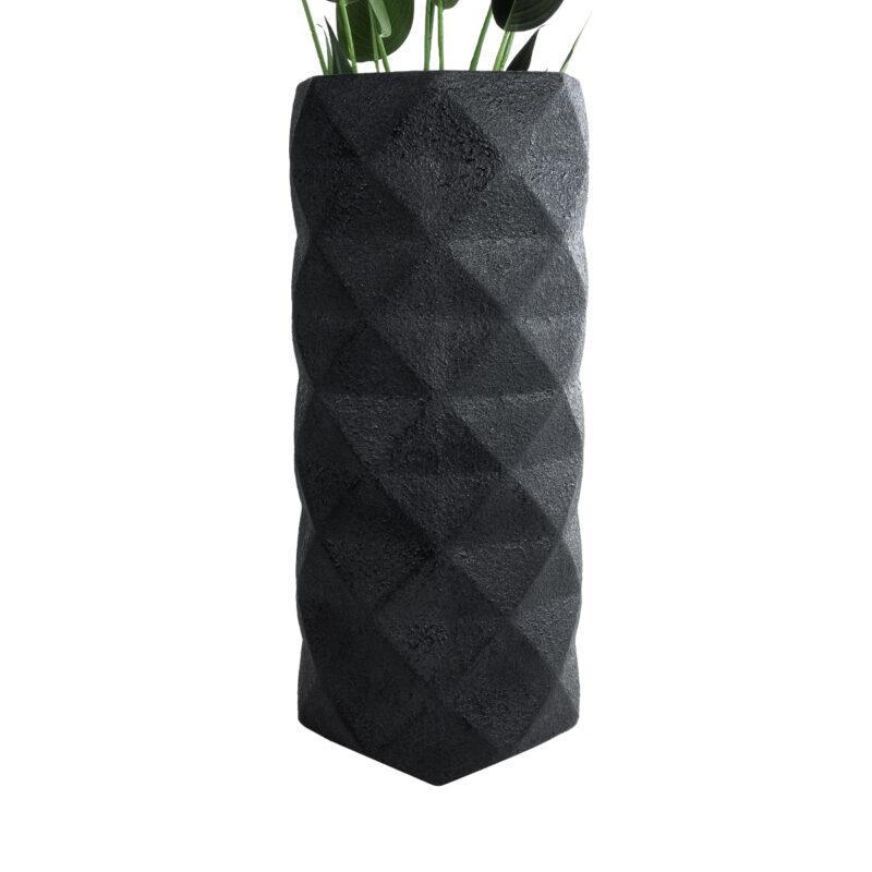 GloboStar® Artificial Garden GENOVA 20724 Επιδαπέδιο Πολυεστερικό Τσιμεντένιο Κασπώ Γλάστρα – Flower Pot Μαύρο Φ40 x Υ90cm