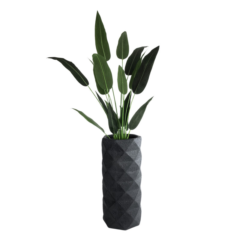 GloboStar® Artificial Garden GENOVA 20724 Επιδαπέδιο Πολυεστερικό Τσιμεντένιο Κασπώ Γλάστρα – Flower Pot Μαύρο Φ40 x Υ90cm