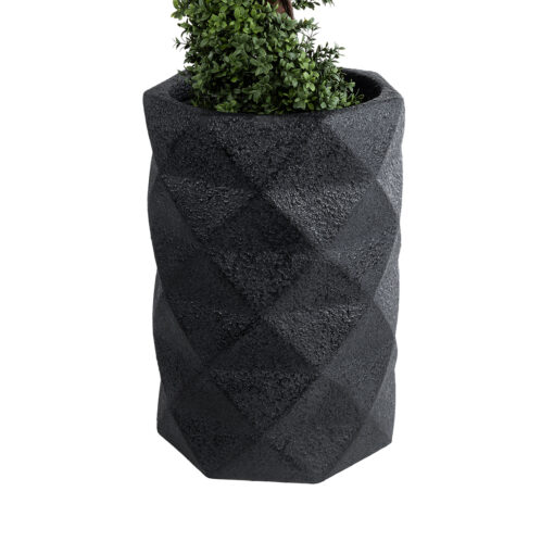 GloboStar® Artificial Garden GENOVA 20725 Επιδαπέδιο Πολυεστερικό Τσιμεντένιο Κασπώ Γλάστρα – Flower Pot Μαύρο Φ40 x Υ90cm