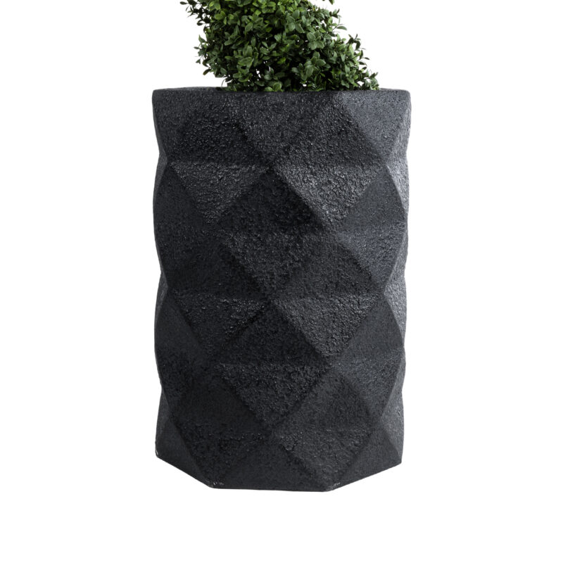 GloboStar® Artificial Garden GENOVA 20725 Επιδαπέδιο Πολυεστερικό Τσιμεντένιο Κασπώ Γλάστρα – Flower Pot Μαύρο Φ40 x Υ90cm