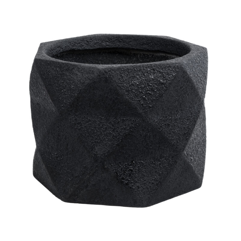 GloboStar® Artificial Garden GENOVA 20726 Επιδαπέδιο Πολυεστερικό Τσιμεντένιο Κασπώ Γλάστρα – Flower Pot Μαύρο Φ40 x Υ30cm