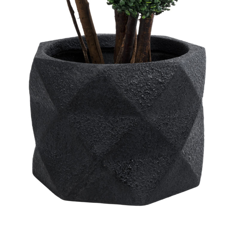 GloboStar® Artificial Garden GENOVA 20726 Επιδαπέδιο Πολυεστερικό Τσιμεντένιο Κασπώ Γλάστρα – Flower Pot Μαύρο Φ40 x Υ30cm