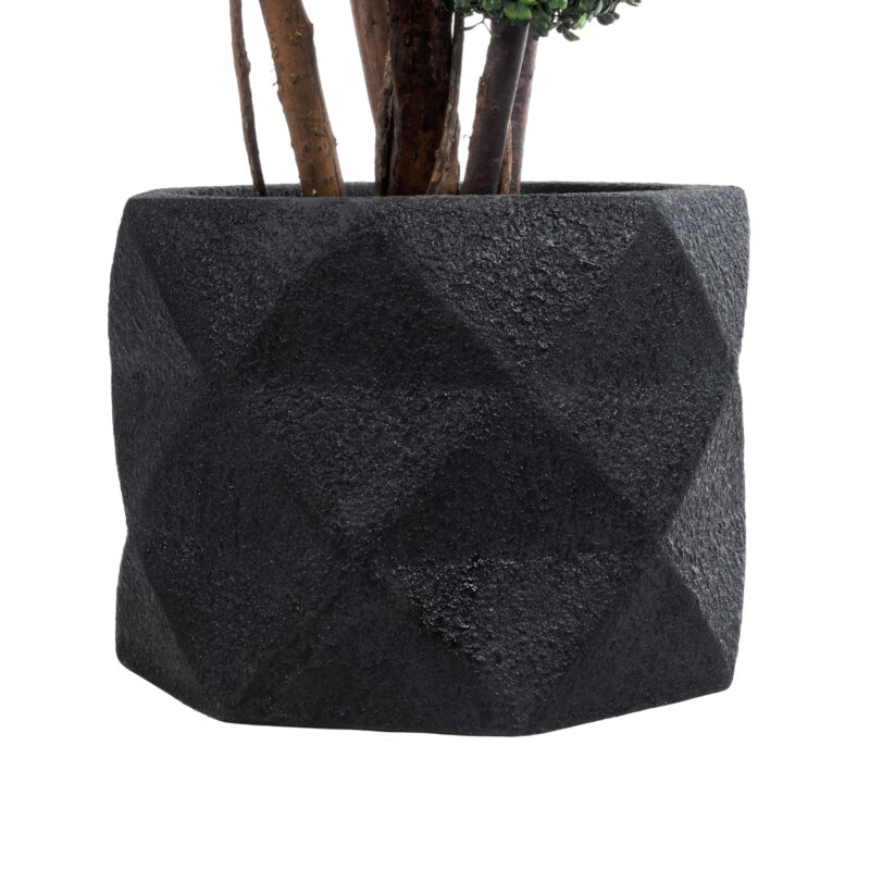 GloboStar® Artificial Garden GENOVA 20726 Επιδαπέδιο Πολυεστερικό Τσιμεντένιο Κασπώ Γλάστρα – Flower Pot Μαύρο Φ40 x Υ30cm