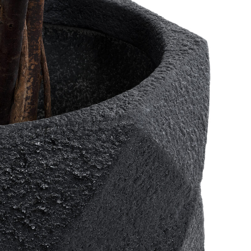 GloboStar® Artificial Garden GENOVA 20726 Επιδαπέδιο Πολυεστερικό Τσιμεντένιο Κασπώ Γλάστρα – Flower Pot Μαύρο Φ40 x Υ30cm