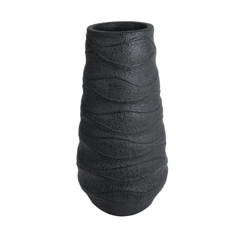 GloboStar® Artificial Garden BOLOGNA 20727 Επιδαπέδιο Πολυεστερικό Τσιμεντένιο Κασπώ Γλάστρα – Flower Pot Μαύρο Φ45 x Υ90cm