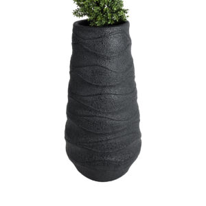 GloboStar® Artificial Garden BOLOGNA 20727 Επιδαπέδιο Πολυεστερικό Τσιμεντένιο Κασπώ Γλάστρα – Flower Pot Μαύρο Φ45 x Υ90cm