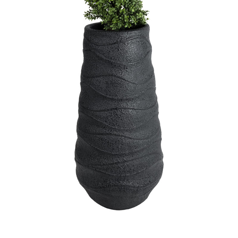 GloboStar® Artificial Garden BOLOGNA 20727 Επιδαπέδιο Πολυεστερικό Τσιμεντένιο Κασπώ Γλάστρα – Flower Pot Μαύρο Φ45 x Υ90cm