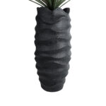 GloboStar® Artificial Garden MONREALE 20728 Επιδαπέδιο Πολυεστερικό Τσιμεντένιο Κασπώ Γλάστρα – Flower Pot Μαύρο Φ50 x Υ110cm