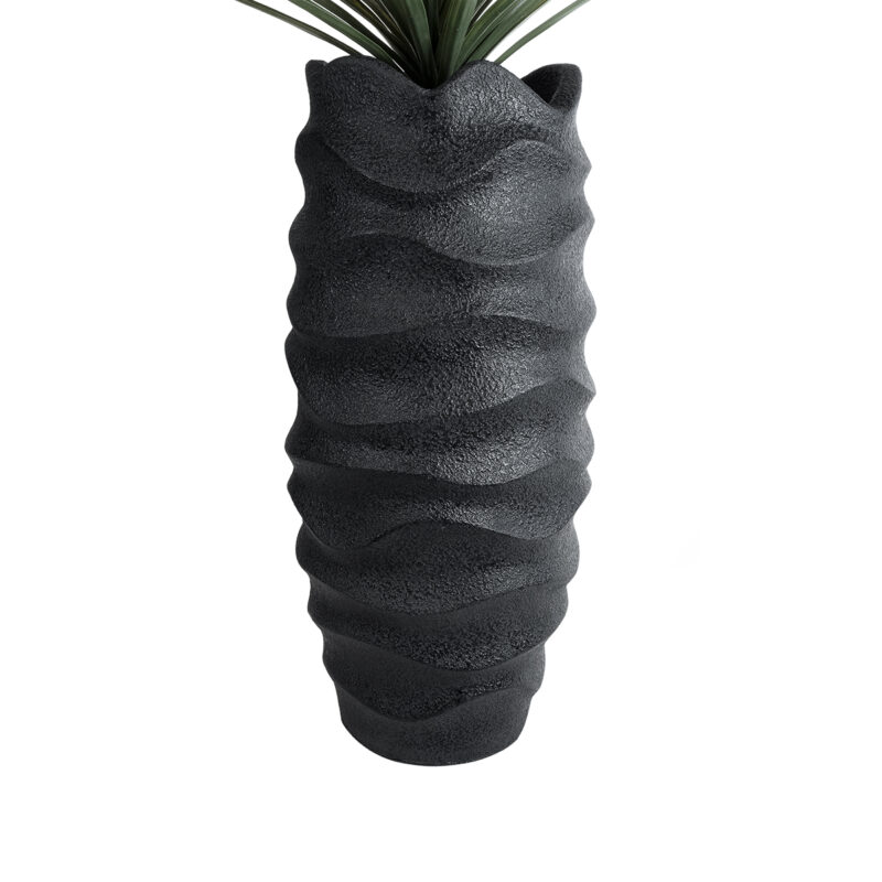 GloboStar® Artificial Garden MONREALE 20728 Επιδαπέδιο Πολυεστερικό Τσιμεντένιο Κασπώ Γλάστρα – Flower Pot Μαύρο Φ50 x Υ110cm