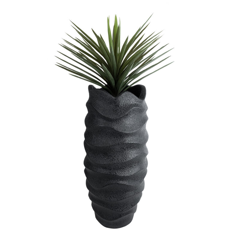 GloboStar® Artificial Garden MONREALE 20728 Επιδαπέδιο Πολυεστερικό Τσιμεντένιο Κασπώ Γλάστρα – Flower Pot Μαύρο Φ50 x Υ110cm