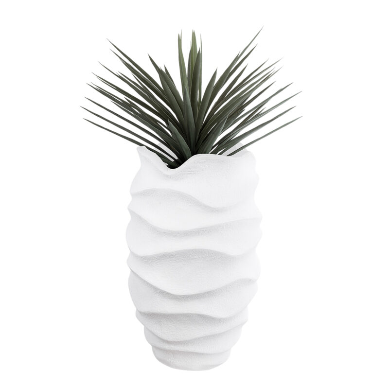 GloboStar® Artificial Garden PORTOFINO 20730 Επιδαπέδιο Πολυεστερικό Τσιμεντένιο Κασπώ Γλάστρα – Flower Pot Λευκό Φ50 x Υ80cm