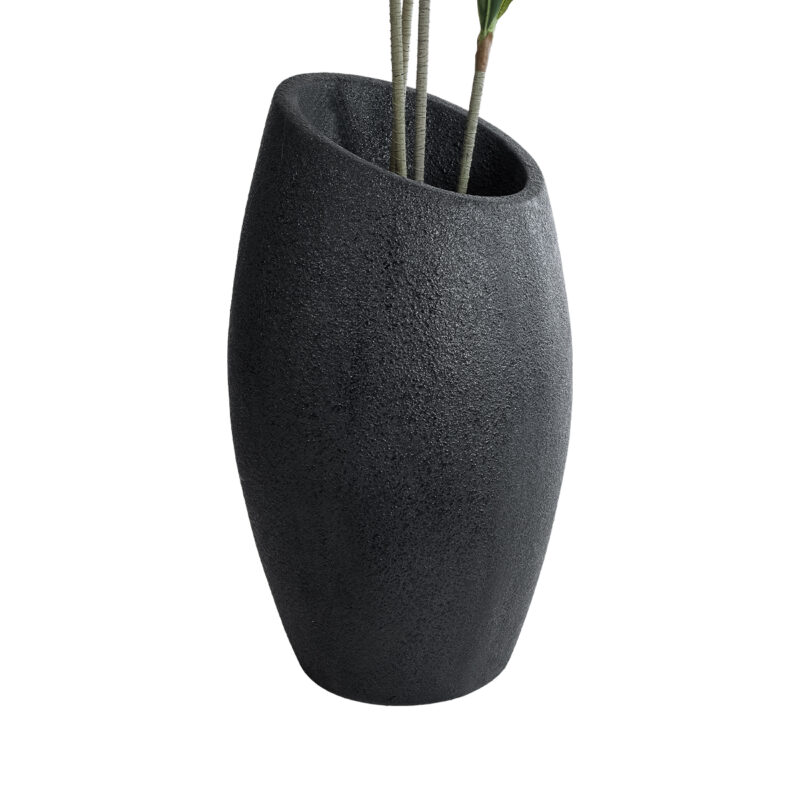 GloboStar® Artificial Garden MESTRE 20731 Επιδαπέδιο Πολυεστερικό Τσιμεντένιο Κασπώ Γλάστρα – Flower Pot Μαύρο Φ50 x Υ90cm