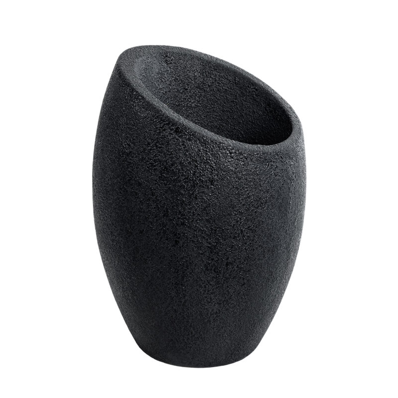 GloboStar® Artificial Garden MESTRE 20732 Επιδαπέδιο Πολυεστερικό Τσιμεντένιο Κασπώ Γλάστρα – Flower Pot Μαύρο Φ40 x Υ60cm