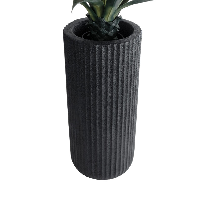 GloboStar® Artificial Garden MATERA 20734 Επιδαπέδιο Πολυεστερικό Τσιμεντένιο Κασπώ Γλάστρα – Flower Pot Μαύρο Φ42 x Υ90cm