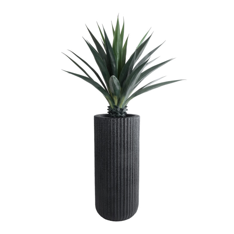 GloboStar® Artificial Garden MATERA 20734 Επιδαπέδιο Πολυεστερικό Τσιμεντένιο Κασπώ Γλάστρα – Flower Pot Μαύρο Φ42 x Υ90cm