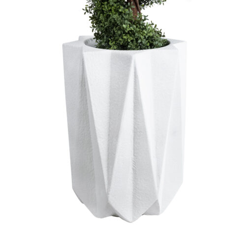 GloboStar® Artificial Garden PADOVA 20740 Επιδαπέδιο Πολυεστερικό Τσιμεντένιο Κασπώ Γλάστρα – Flower Pot Λευκό Φ46 x Υ67cm