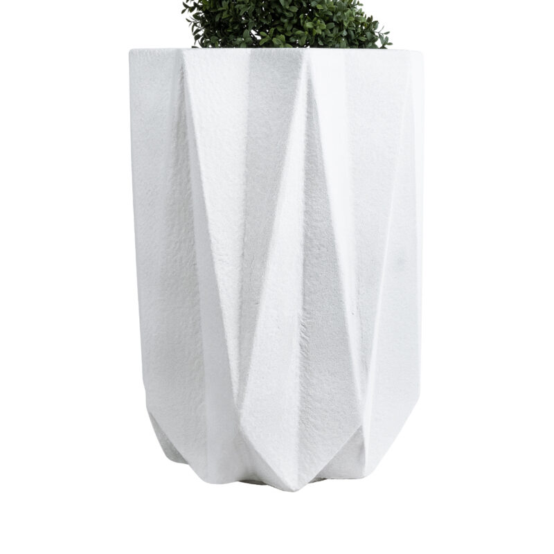 GloboStar® Artificial Garden PADOVA 20740 Επιδαπέδιο Πολυεστερικό Τσιμεντένιο Κασπώ Γλάστρα – Flower Pot Λευκό Φ46 x Υ67cm