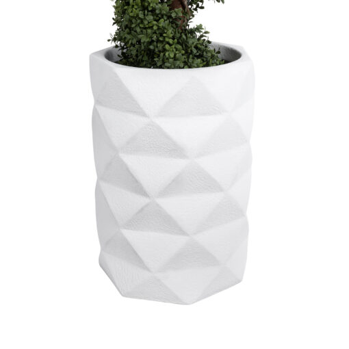GloboStar® Artificial Garden VARENNA 20743 Επιδαπέδιο Πολυεστερικό Τσιμεντένιο Κασπώ Γλάστρα – Flower Pot Λευκό Φ40 x Υ60cm