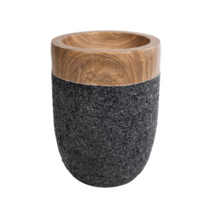 GloboStar® Artificial Garden BELLAGIO 20744 Επιδαπέδιο Πολυεστερικό Τσιμεντένιο Κασπώ Γλάστρα – Flower Pot Μαύρο με Καφέ Φ39 x Υ52cm