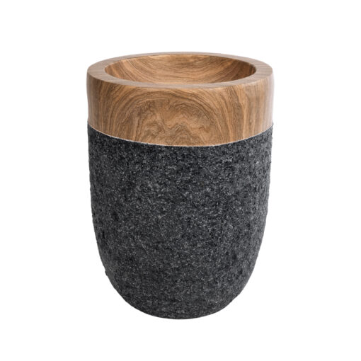 GloboStar® Artificial Garden BELLAGIO 20744 Επιδαπέδιο Πολυεστερικό Τσιμεντένιο Κασπώ Γλάστρα – Flower Pot Μαύρο με Καφέ Φ39 x Υ52cm