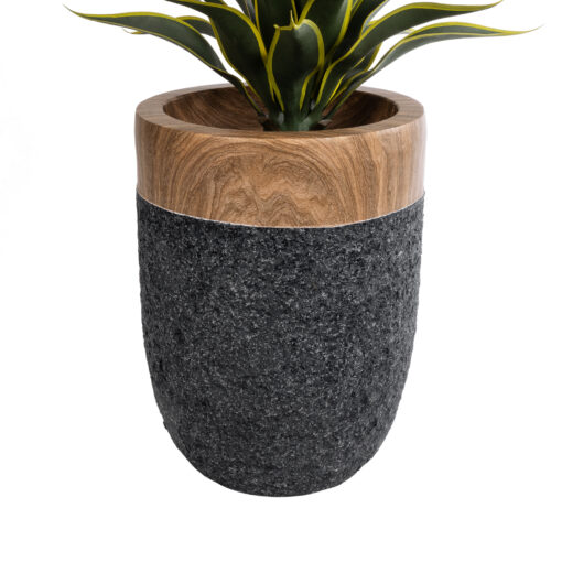 GloboStar® Artificial Garden BELLAGIO 20744 Επιδαπέδιο Πολυεστερικό Τσιμεντένιο Κασπώ Γλάστρα – Flower Pot Μαύρο με Καφέ Φ39 x Υ52cm