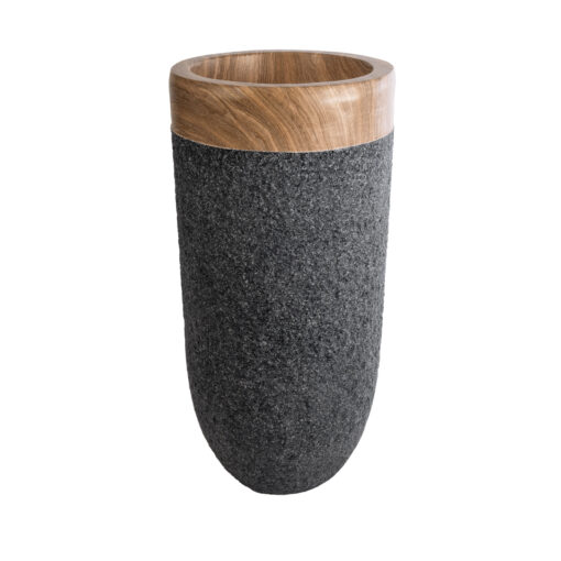 GloboStar® Artificial Garden BALLAGIO 20745 Επιδαπέδιο Πολυεστερικό Τσιμεντένιο Κασπώ Γλάστρα – Flower Pot Μαύρο με Καφέ Φ42 x Υ91cm