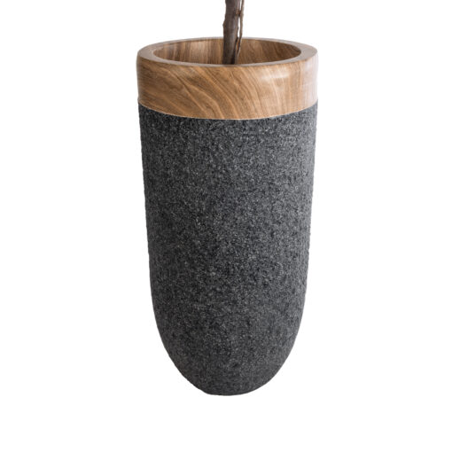 GloboStar® Artificial Garden BALLAGIO 20745 Επιδαπέδιο Πολυεστερικό Τσιμεντένιο Κασπώ Γλάστρα – Flower Pot Μαύρο με Καφέ Φ42 x Υ91cm