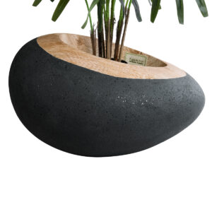 GloboStar® Artificial Garden RAVELLO 20746 Επιδαπέδιο Πολυεστερικό Τσιμεντένιο Κασπώ Γλάστρα – Flower Pot Μαύρο με Καφέ Μ82 x Π62 x Υ45cm