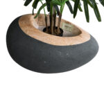 GloboStar® Artificial Garden RAVELLO 20746 Επιδαπέδιο Πολυεστερικό Τσιμεντένιο Κασπώ Γλάστρα – Flower Pot Μαύρο με Καφέ Μ82 x Π62 x Υ45cm