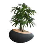 GloboStar® Artificial Garden RAVELLO 20746 Επιδαπέδιο Πολυεστερικό Τσιμεντένιο Κασπώ Γλάστρα – Flower Pot Μαύρο με Καφέ Μ82 x Π62 x Υ45cm