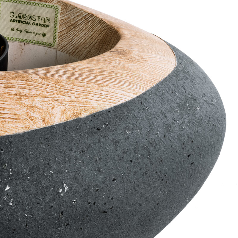 GloboStar® Artificial Garden RAVELLO 20746 Επιδαπέδιο Πολυεστερικό Τσιμεντένιο Κασπώ Γλάστρα – Flower Pot Μαύρο με Καφέ Μ82 x Π62 x Υ45cm