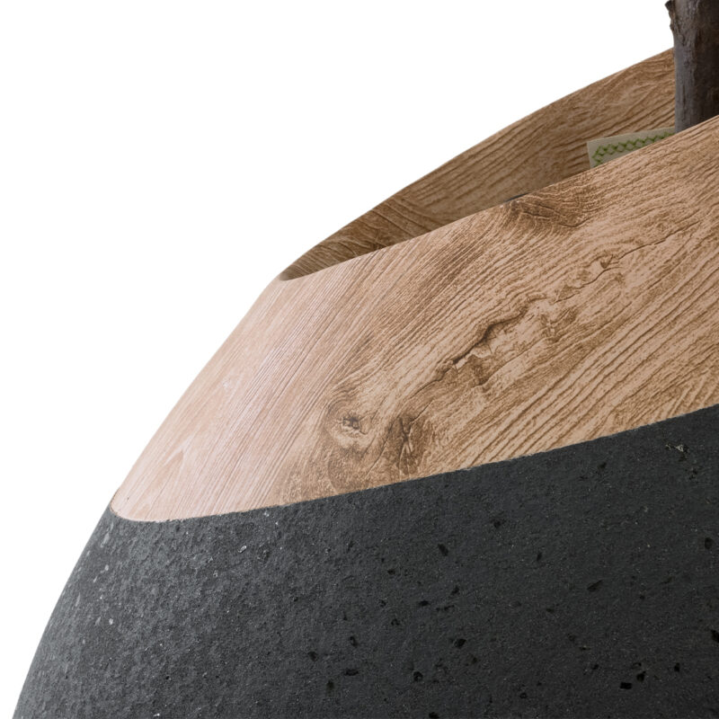 GloboStar® Artificial Garden RAVELLO 20747 Επιδαπέδιο Πολυεστερικό Τσιμεντένιο Κασπώ Γλάστρα – Flower Pot Μαύρο με Καφέ Μ60 x Π50 x Υ75cm