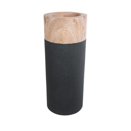 GloboStar® Artificial Garden BELLANO 20748 Επιδαπέδιο Πολυεστερικό Τσιμεντένιο Κασπώ Γλάστρα – Flower Pot Μαύρο με Καφέ Φ36 x Υ90cm