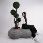 GloboStar® Artificial Garden FLORENCE 20751 Επιδαπέδιο Πολυεστερικό Τσιμεντένιο Κασπώ Γλάστρα – Flower Pot Γκρι Μ130 x Π90 x Υ48cm