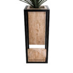 GloboStar® Artificial Garden CASSIANO 20753 Επιδαπέδιο Μεταλλικό Τσιμεντένιο Κασπώ Γλάστρα – Flower Pot Καφέ με Μαύρο Μ36 x Π36 x Υ90cm