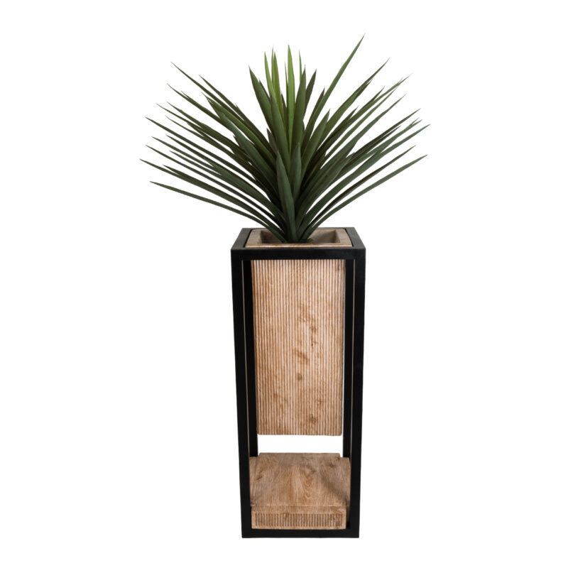 GloboStar® Artificial Garden CASSIANO 20753 Επιδαπέδιο Μεταλλικό Τσιμεντένιο Κασπώ Γλάστρα – Flower Pot Καφέ με Μαύρο Μ36 x Π36 x Υ90cm