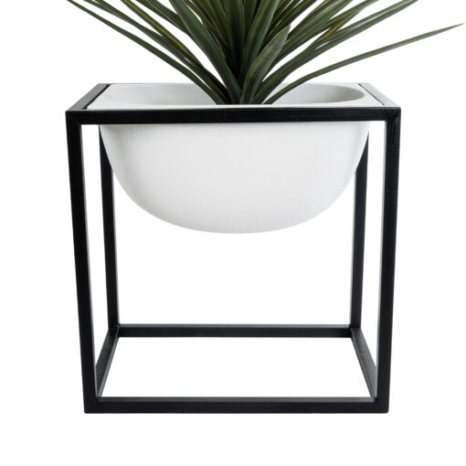 GloboStar® Artificial Garden FIORI 20754 Επιδαπέδιο Μεταλλικό Τσιμεντένιο Κασπώ Γλάστρα – Flower Pot Λευκό με Μαύρο Μ60 x Π40 x Υ60cm