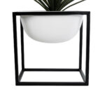 GloboStar® Artificial Garden FIORI 20754 Επιδαπέδιο Μεταλλικό Τσιμεντένιο Κασπώ Γλάστρα – Flower Pot Λευκό με Μαύρο Μ60 x Π40 x Υ60cm