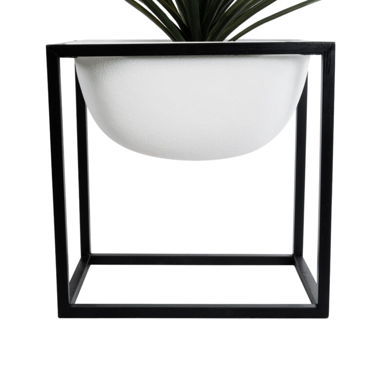 GloboStar® Artificial Garden FIORI 20754 Επιδαπέδιο Μεταλλικό Τσιμεντένιο Κασπώ Γλάστρα – Flower Pot Λευκό με Μαύρο Μ60 x Π40 x Υ60cm