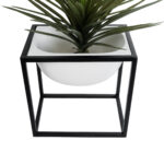 GloboStar® Artificial Garden FIORI 20754 Επιδαπέδιο Μεταλλικό Τσιμεντένιο Κασπώ Γλάστρα – Flower Pot Λευκό με Μαύρο Μ60 x Π40 x Υ60cm