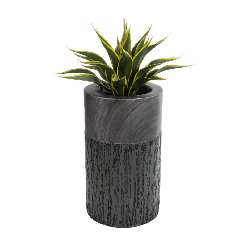 GloboStar® Artificial Garden PISA 20761 Επιδαπέδιο Πολυεστερικό Τσιμεντένιο Κασπώ Γλάστρα – Flower Pot Γκρι Ανθρακί Φ36 x Υ60cm